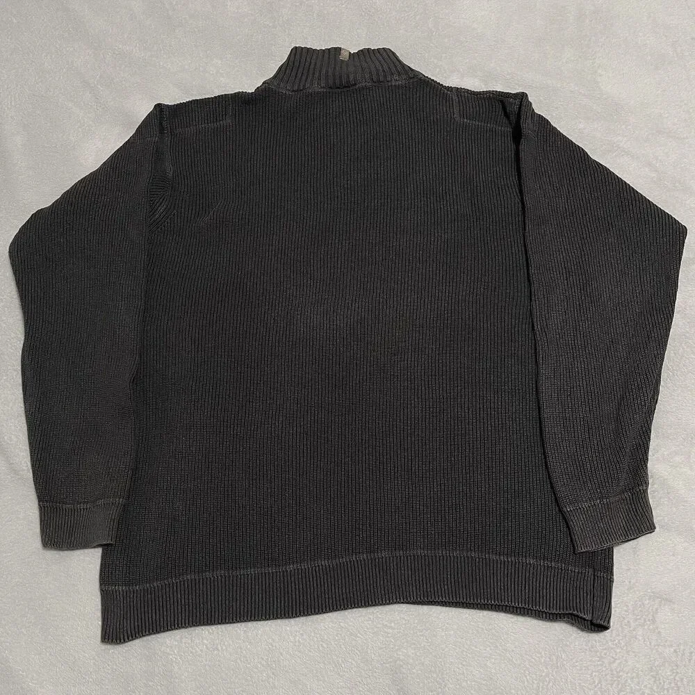 Columbia Sweater Men XL Gray Green Rib Knit Heavyweight 1/4 Zip Faded Distressed